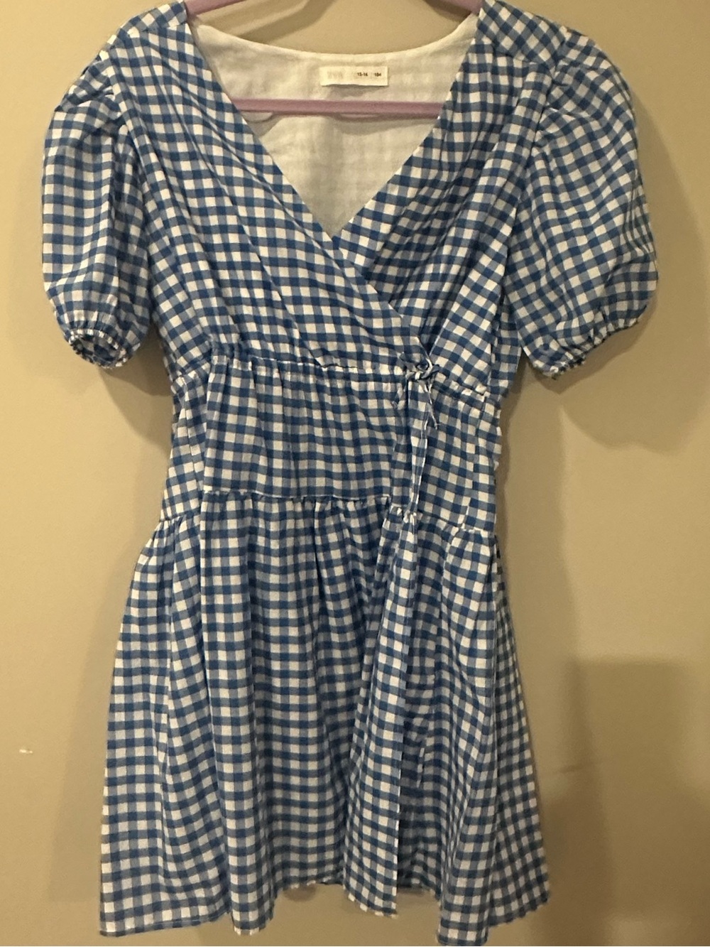 Zara Blue and White Gingham Midi Dress sz 13/14